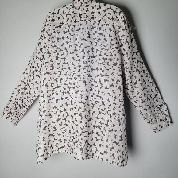 J Jill Love Linen Essential Shirt Women’s XL White Gray Floral Button Front Top - Picture 4 of 10
